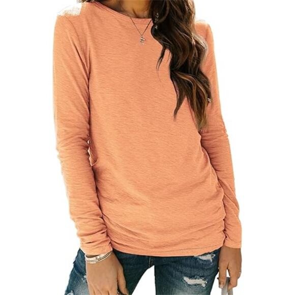 Women's Long Sleeve Round Neck Basic Tee - Fall Casual Tops and Outfits - Picture 2 of 7
